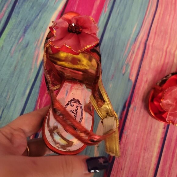 Italina Red and Gold Leopard Print Heels - Picture 3 of 16